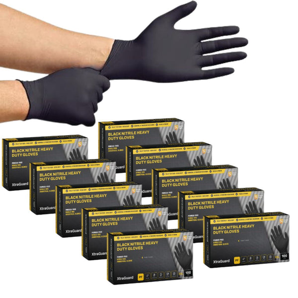 Shield Right Black Nitrile XtraGuard Disposable Gloves Heavy Duty Carton Of 1000