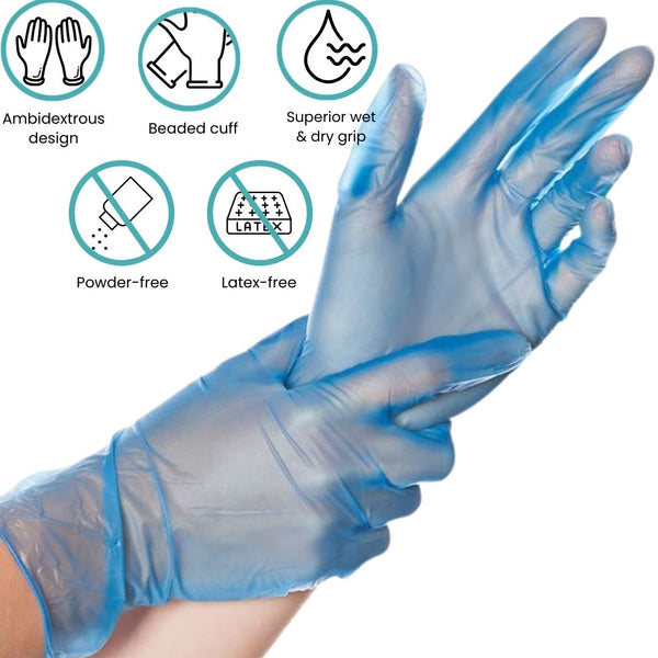 Handicare Blue Vinyl Disposable Powder Free Glove 100 Pack (Carton)