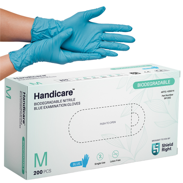Handicare Biodegradable Blue Nitrile Examination Gloves, 200 Pack, Carton of 10