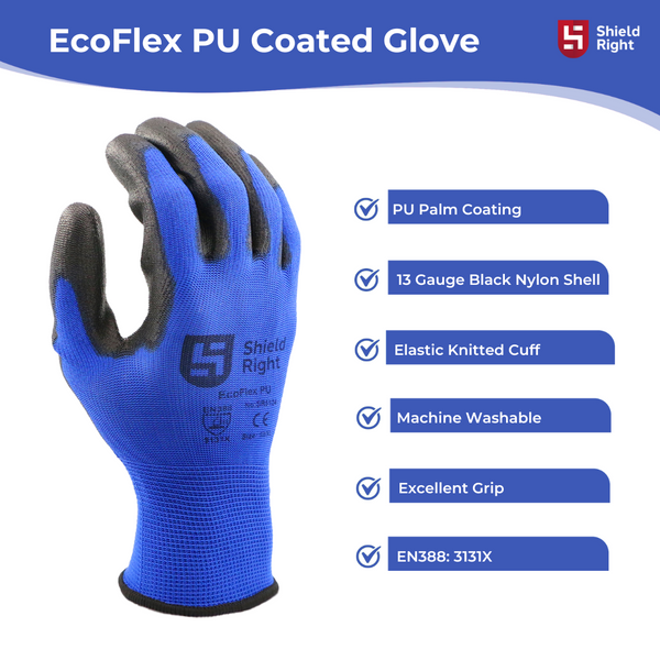 Shield Right EcoFlex PU Glove 13 Gauge Polyester Shell (12 Pack)