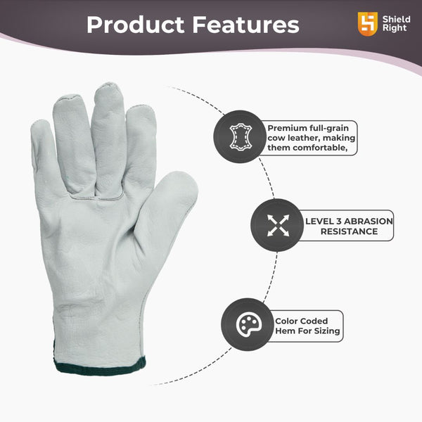 Shield Right Grey Cowhide Riggers Gloves (12 Pack)