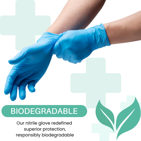 Handicare Biodegradable Blue Nitrile Examination Gloves, 200 Pack, Carton of 10