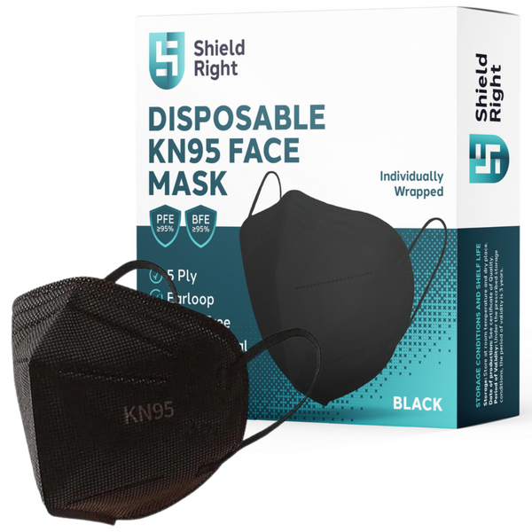 Shield Right KN95 Face Masks – 10 Pack | N95 P2 Equivalent Respirator- Black & White