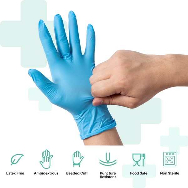 Handicare Biodegradable Blue Nitrile Examination Gloves, 200 Pack, Carton of 10