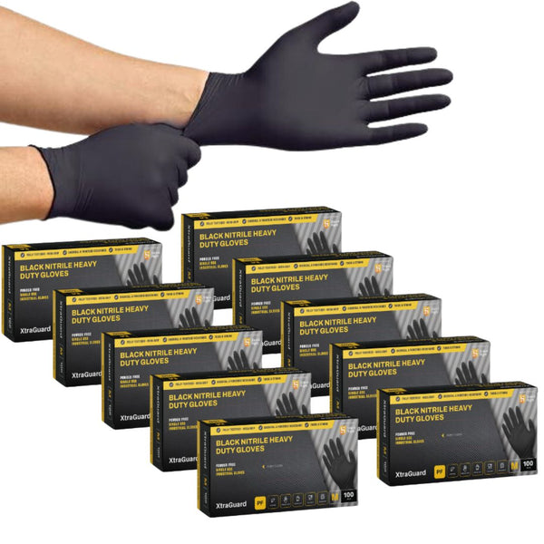 Shield Right Black Nitrile XtraGuard Disposable Gloves Heavy Duty Carton Of 1000