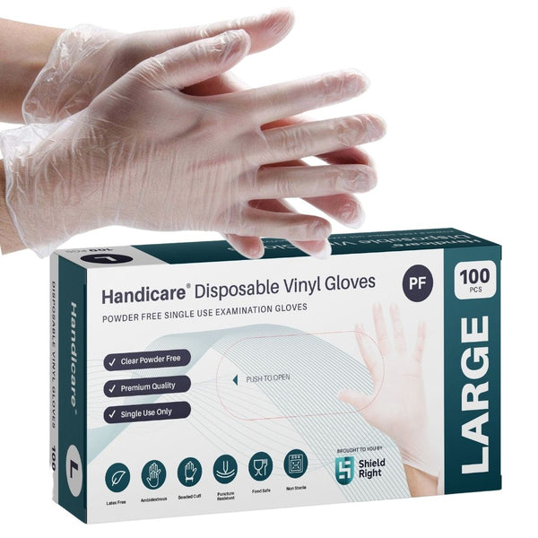 HandiCare Clear Disposable Vinyl Powder Free Gloves 100 Pack