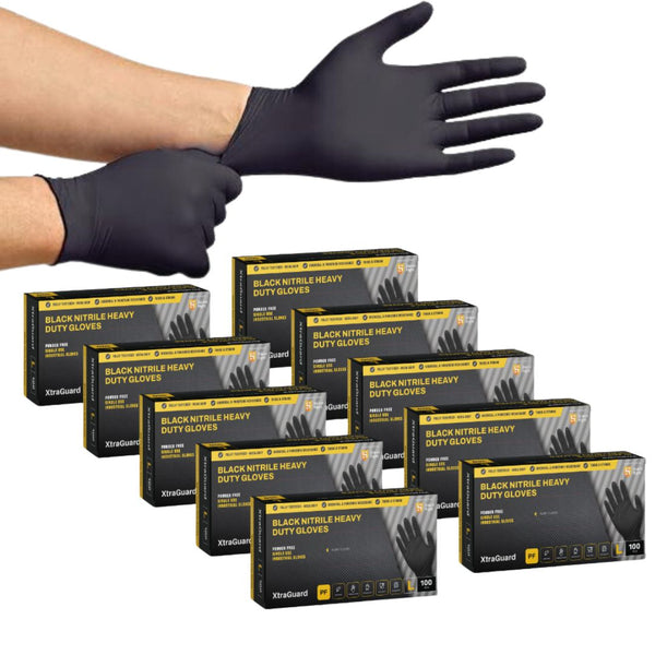 Shield Right Black Nitrile XtraGuard Disposable Gloves Heavy Duty Carton Of 1000