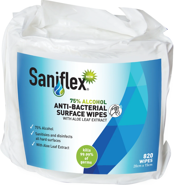 Saniflex 75% Alcohol Antibacterial Surface Wipes 820 Bag