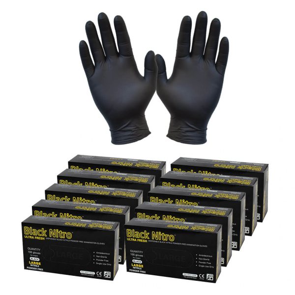 Black Nitrile Nitro Powder Free Disposable Gloves - Heavy Duty