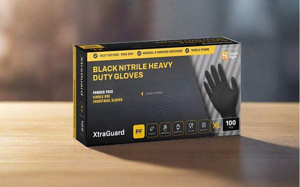 Shield Right Black Nitrile XtraGuard Disposable Gloves Heavy Duty