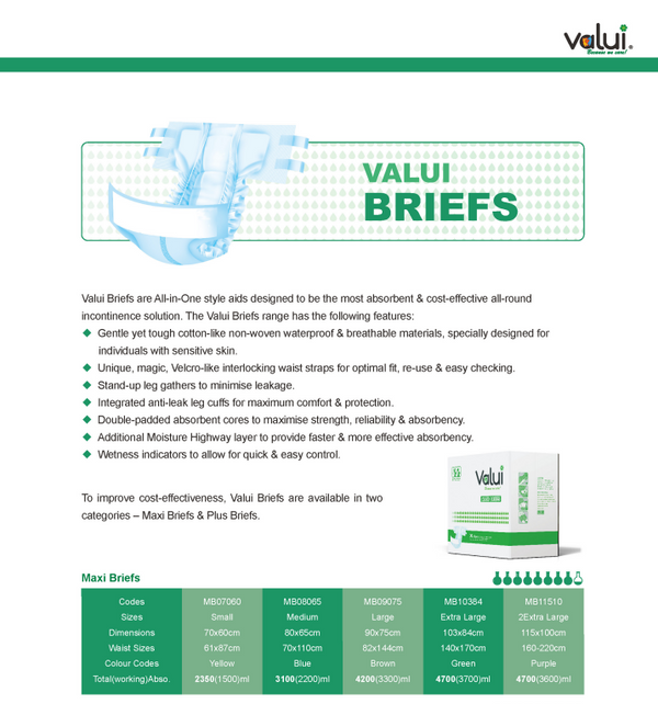 Valui Maxi Briefs Nappy Style (6 Packs/72pcs)