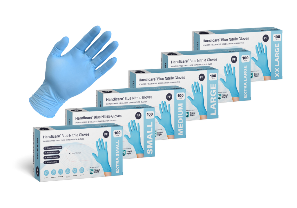 Handicare Blue Nitrile Powder Free Single Use Examination Gloves PPE