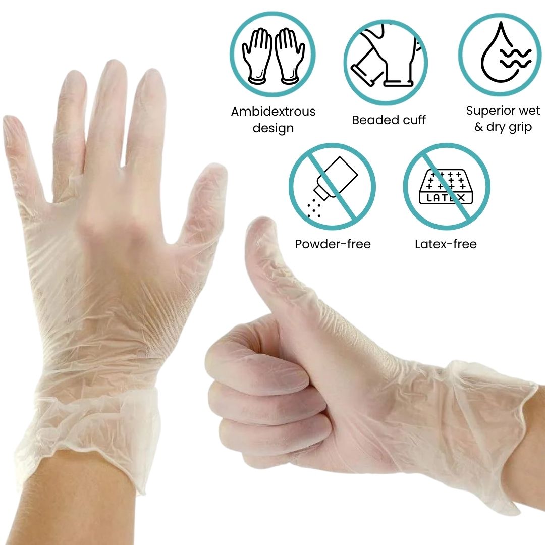 Handicare Clear Disposable Vinyl Powder Free Gloves 100 Pack (Carton)