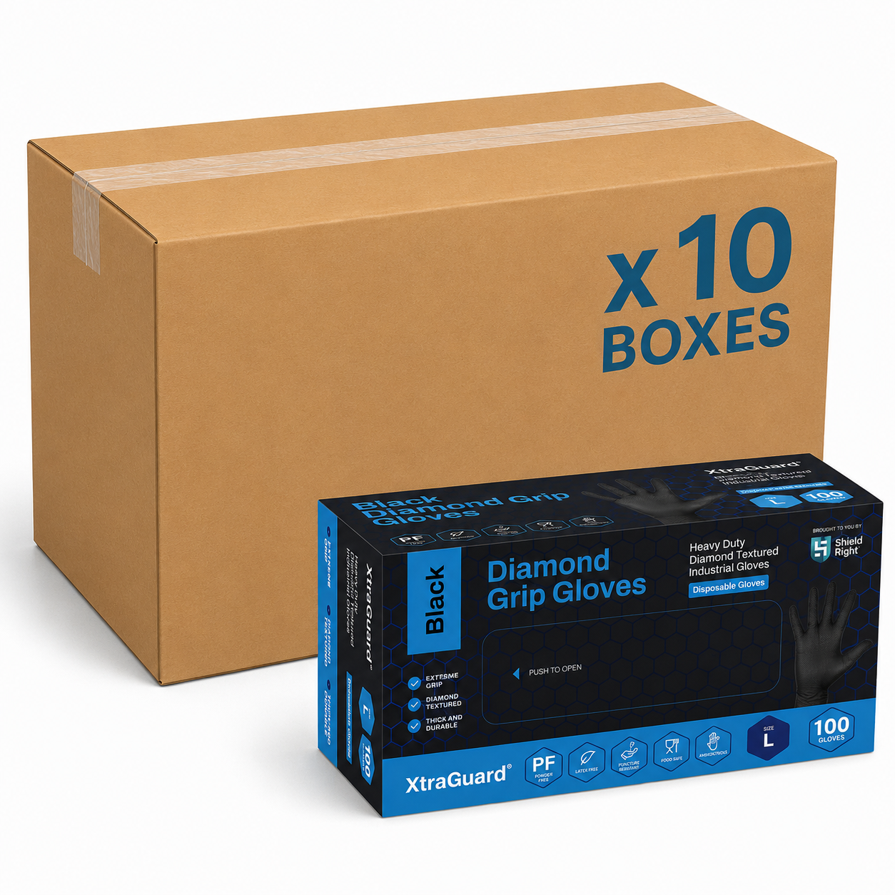Shield Right Xtraguard Black Diamond Grip Gloves (Box of 100) - Carton of 10