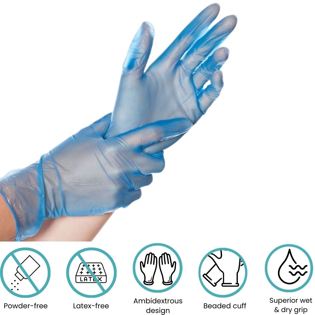 Handicare Blue Vinyl Disposable Powder Free Glove 100 Pack (Carton)