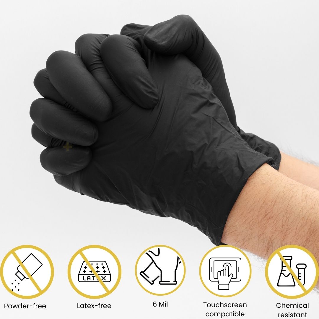 Shield Right Black Nitrile XtraGuard Disposable Gloves Heavy Duty Carton Of 1000