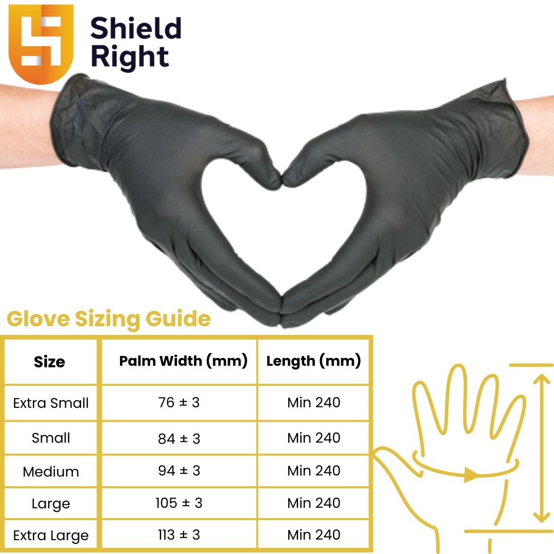 Shield Right Black Nitrile XtraGuard Disposable Gloves Heavy Duty Carton Of 1000