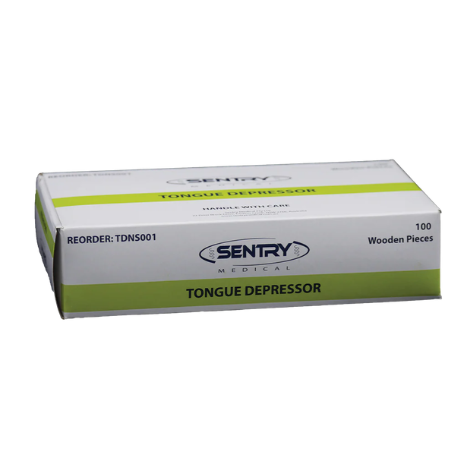 SENTRY Wooden Tongue Depressors 150mm x 18mm – Single-Use, Box of 100