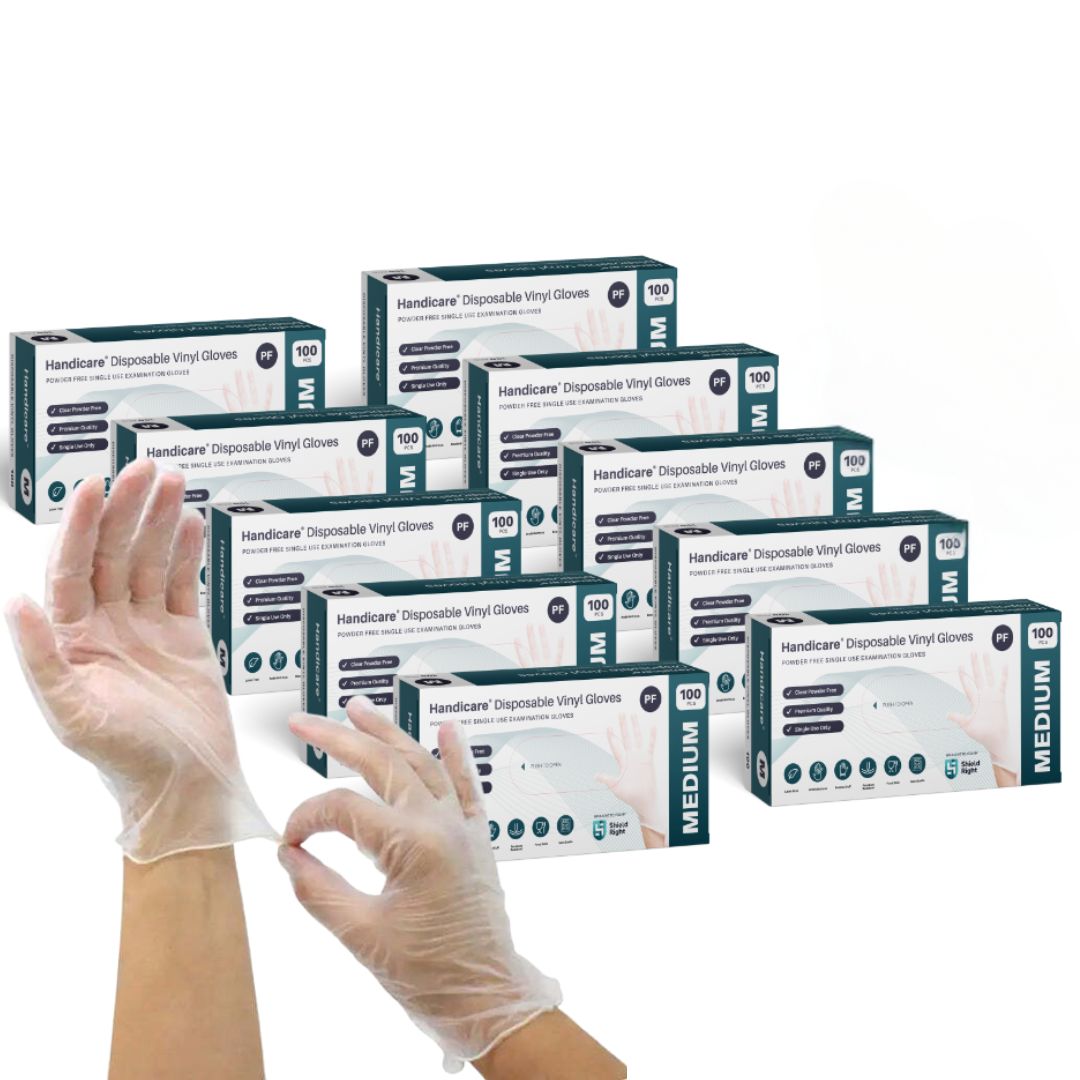 Handicare Clear Disposable Vinyl Powder Free Gloves 100 Pack (Carton)
