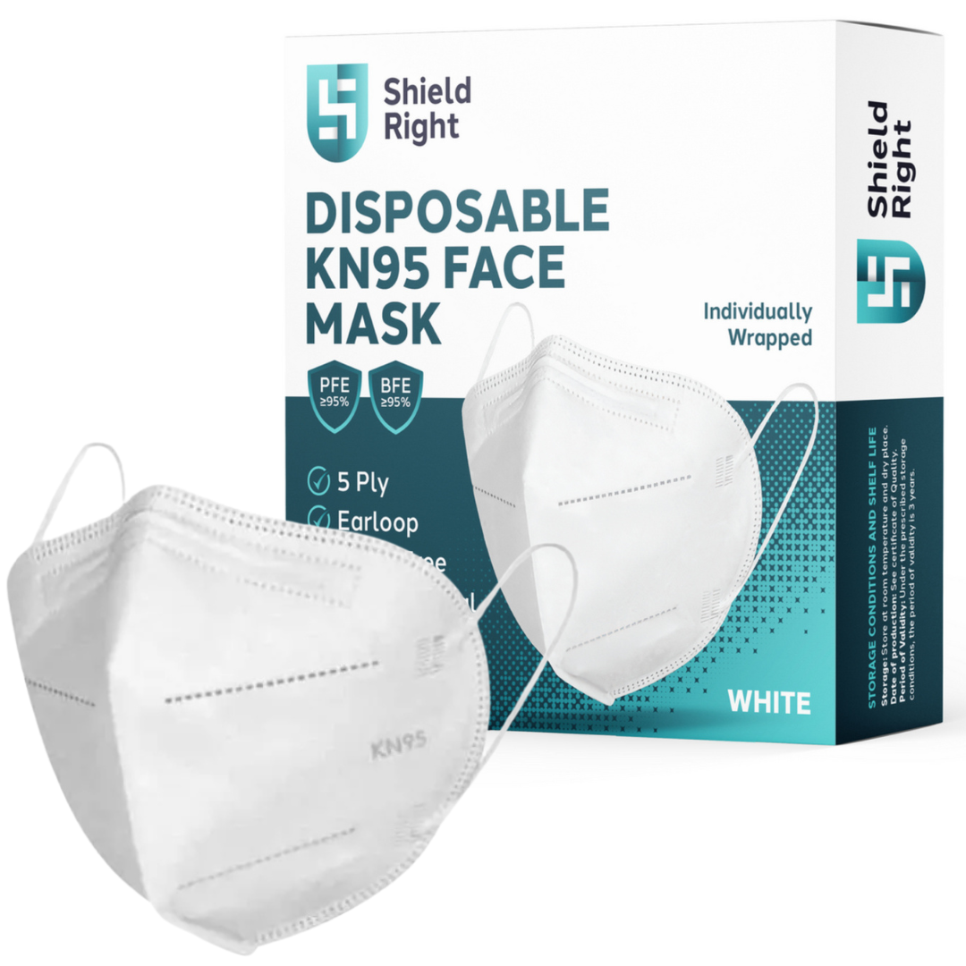 Shield Right KN95 Face Masks – 10 Pack | N95 P2 Equivalent Respirator- Black & White
