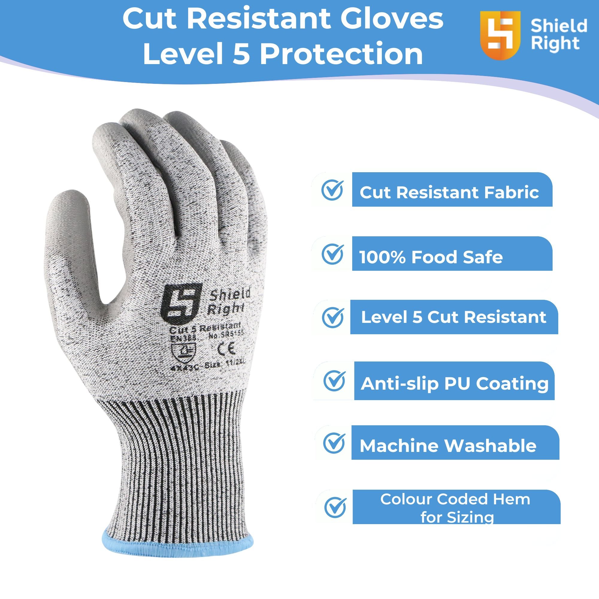 Shield Right Cut 5 Resistant Gloves (12 Pack)