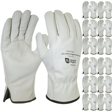 Shield Right Grey Cowhide Riggers Gloves (12 Pack)