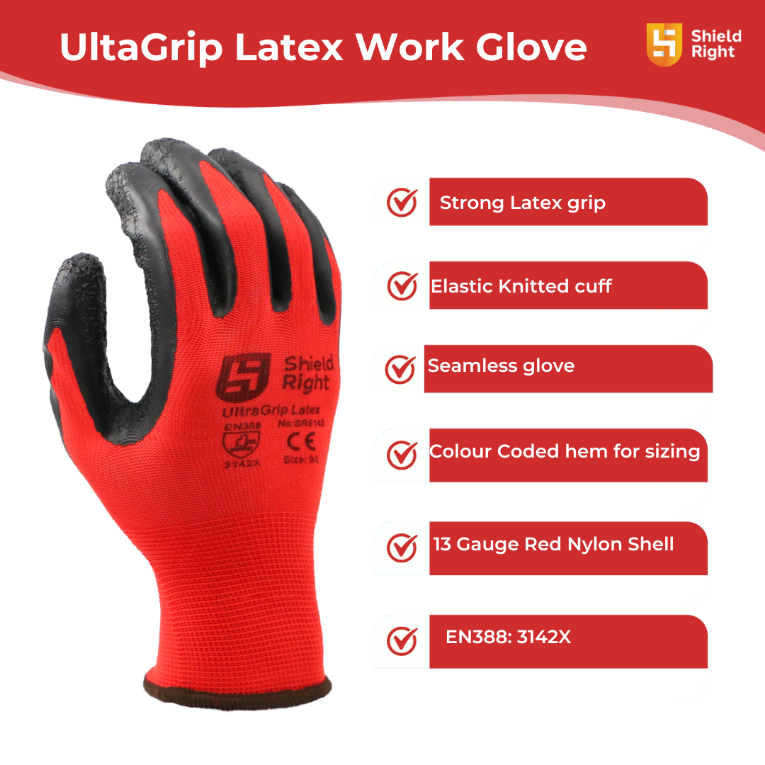 Shield Right UltraGrip Latex Work Gloves (12 Pack)