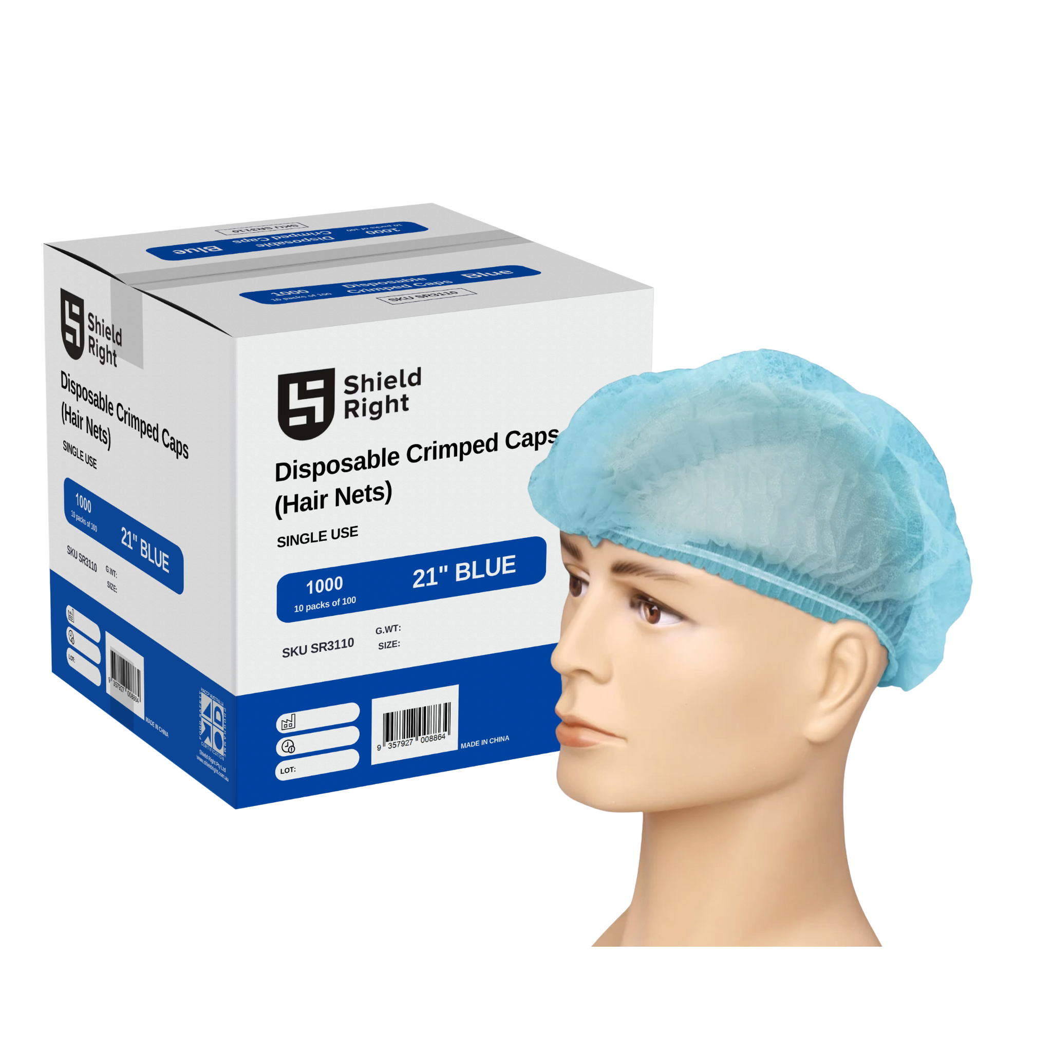 Crimped 21 Inch Disposable Hairnet Carton Of 1000