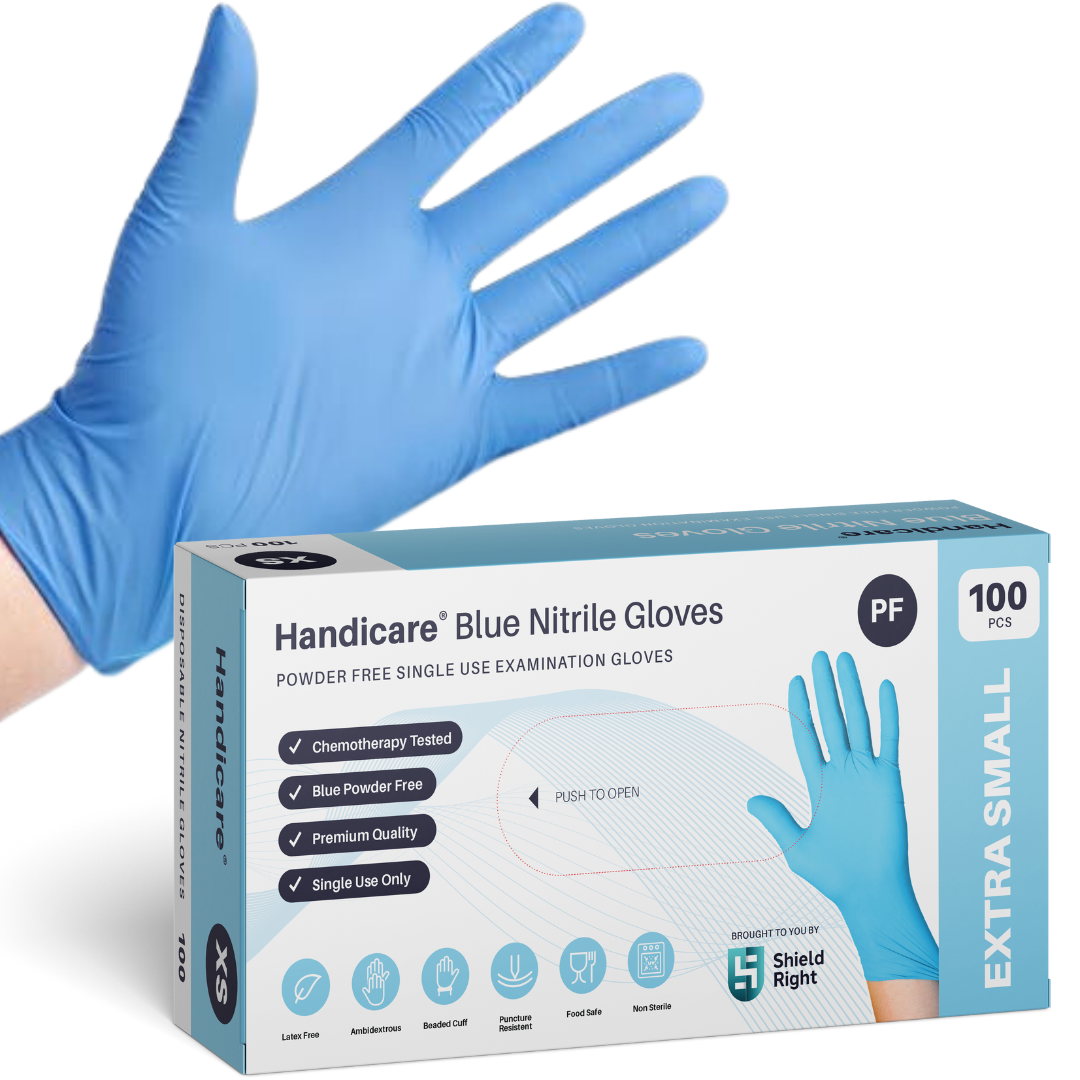 Handicare Blue Nitrile Powder Free Single Use Examination Gloves