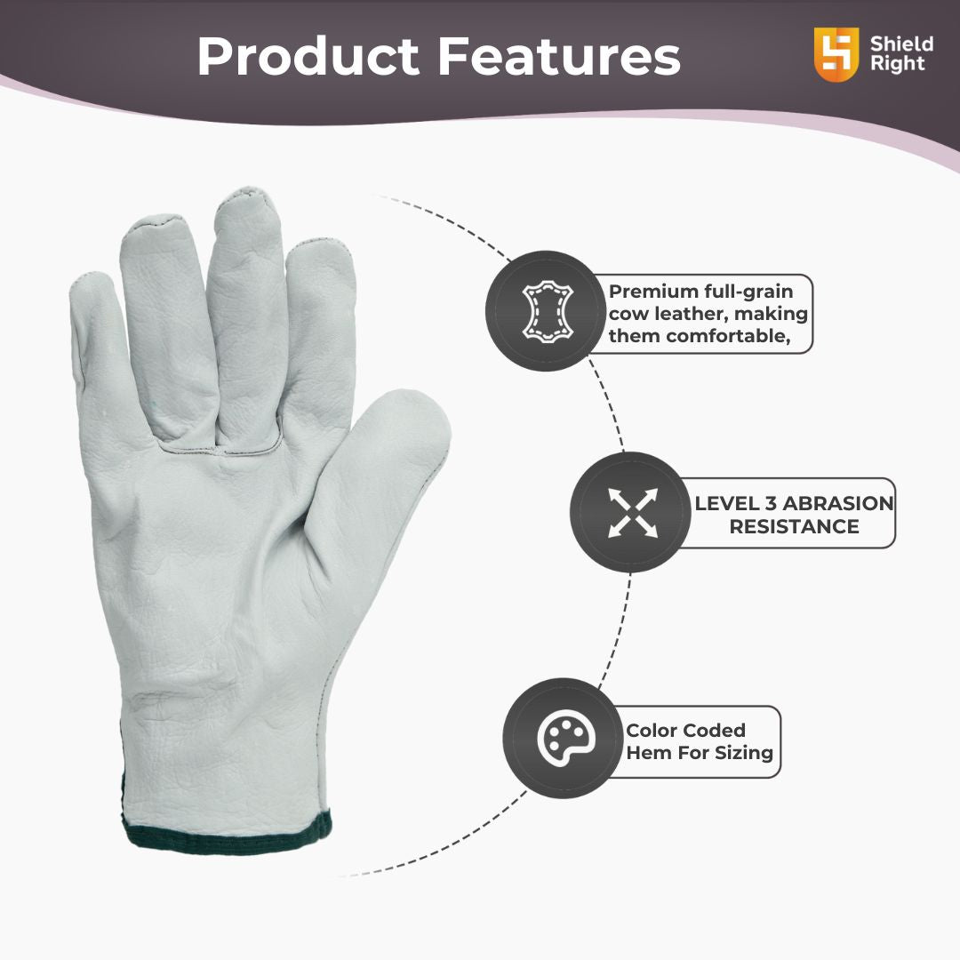 Shield Right Grey Cowhide Riggers Gloves (12 Pack)