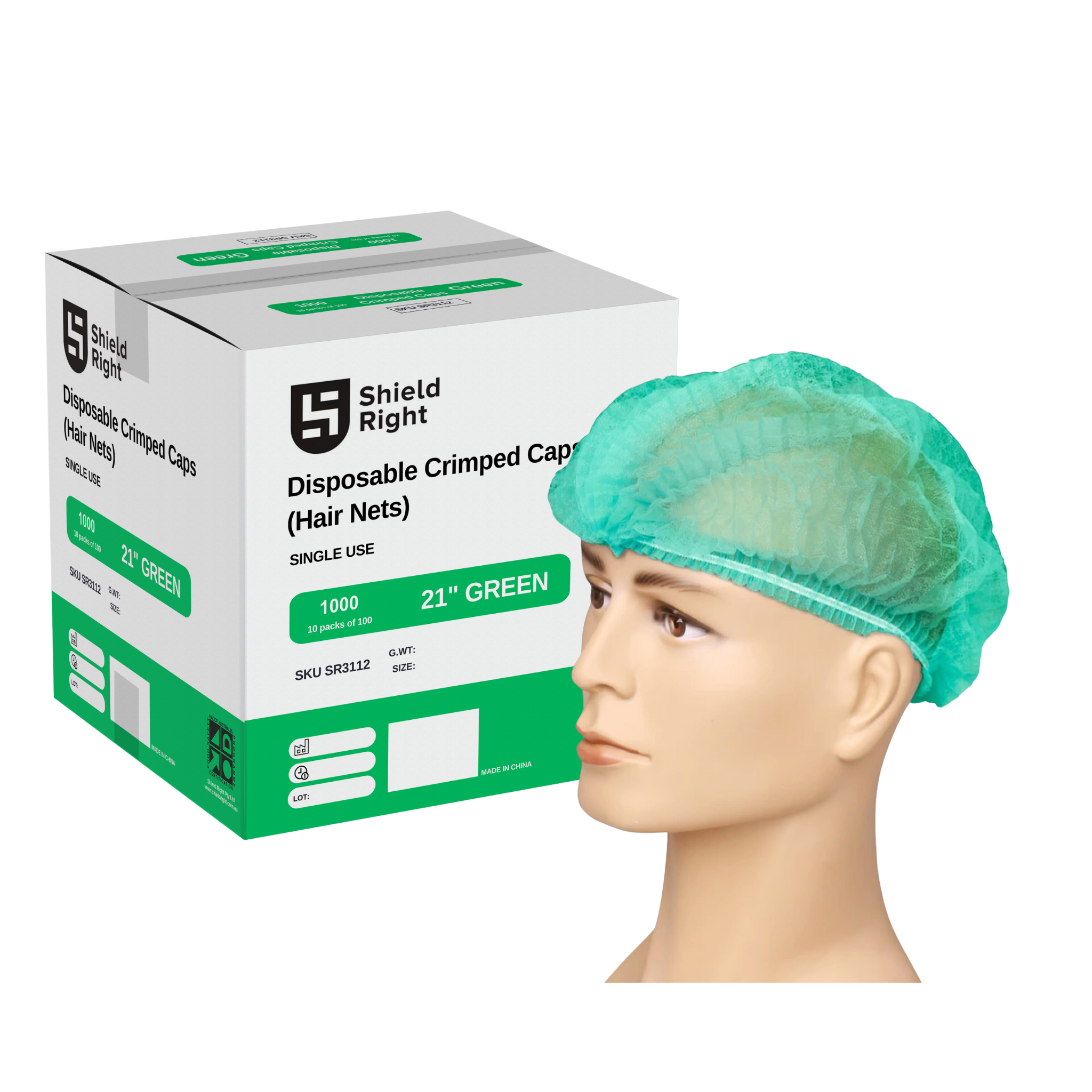 Crimped 21 Inch Disposable Hairnet Carton Of 1000
