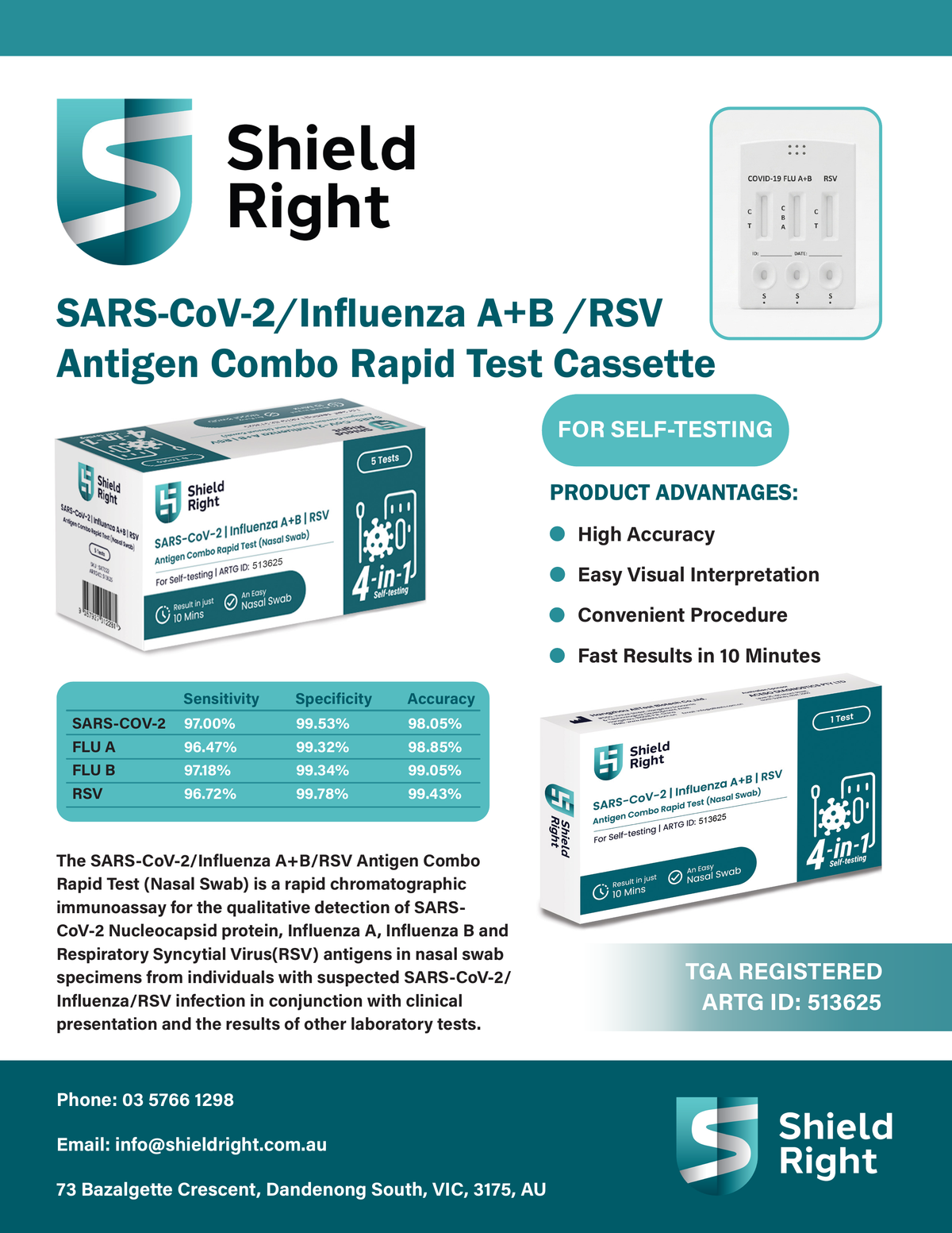 Shield Right 4in1 Rapid Antigen Test Kit, 5 Pack, COVID-19/RSV/Influenza A&B