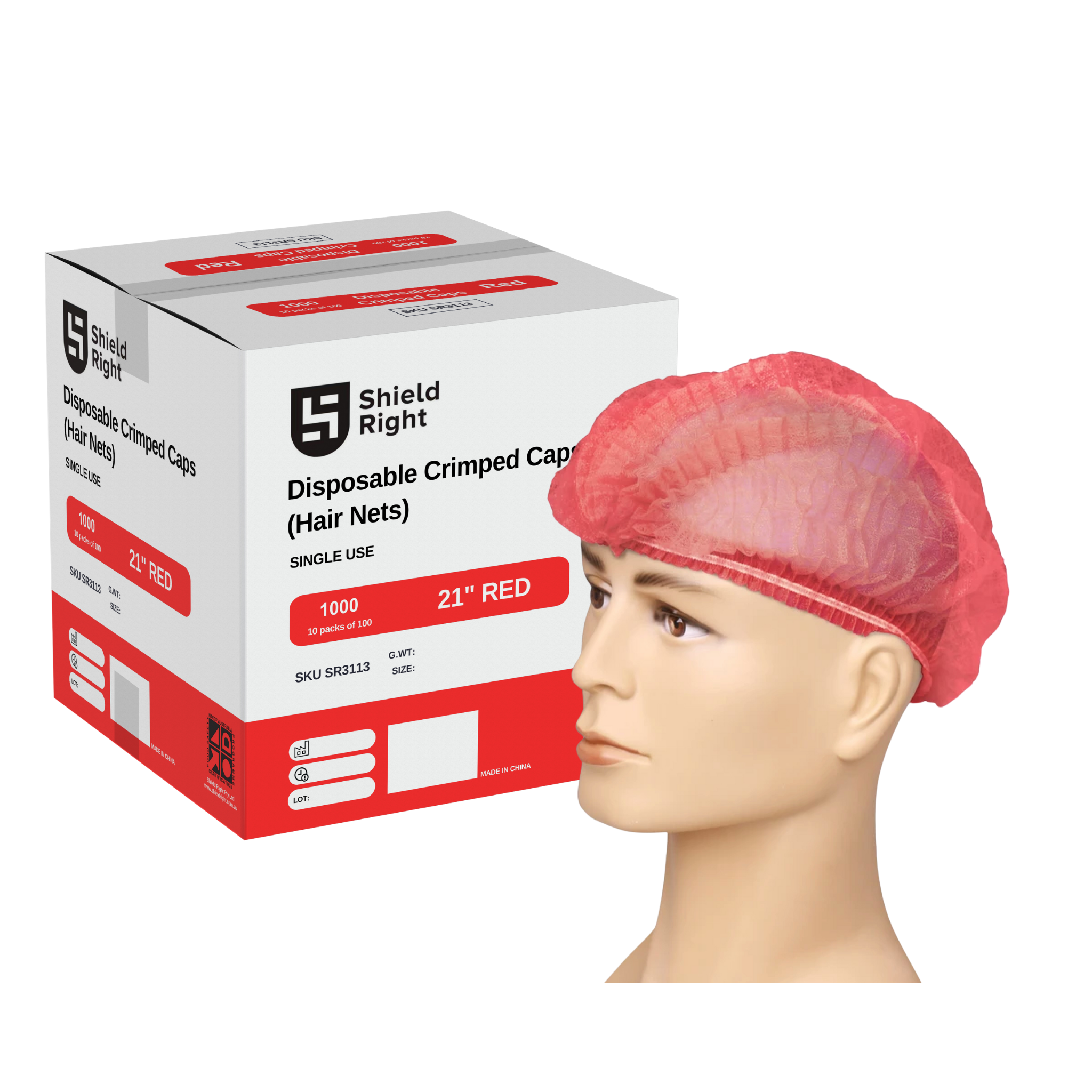 Crimped 21 Inch Disposable Hairnet Carton Of 1000