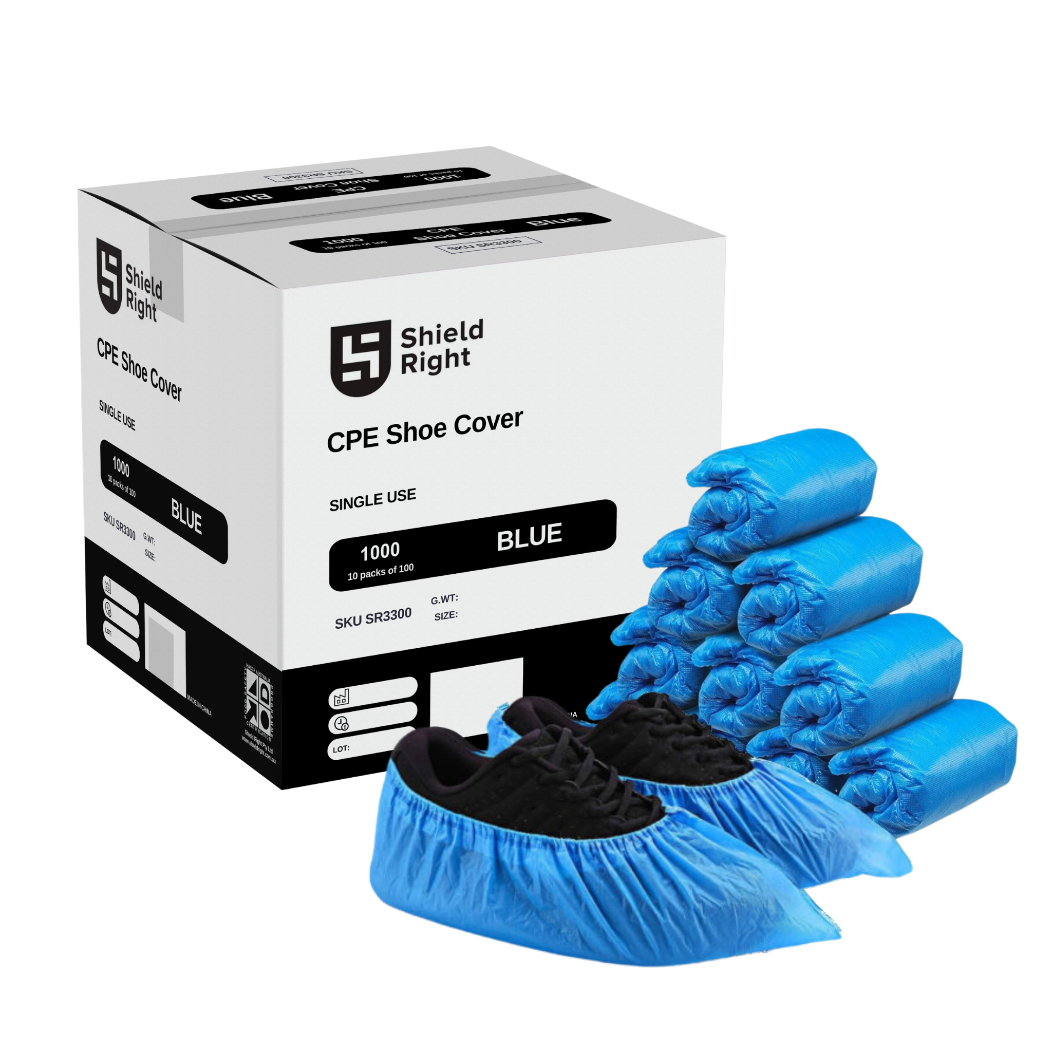 Shield Right Shoe Covers Disposable Heavy Duty Polyethylene 100 Pack