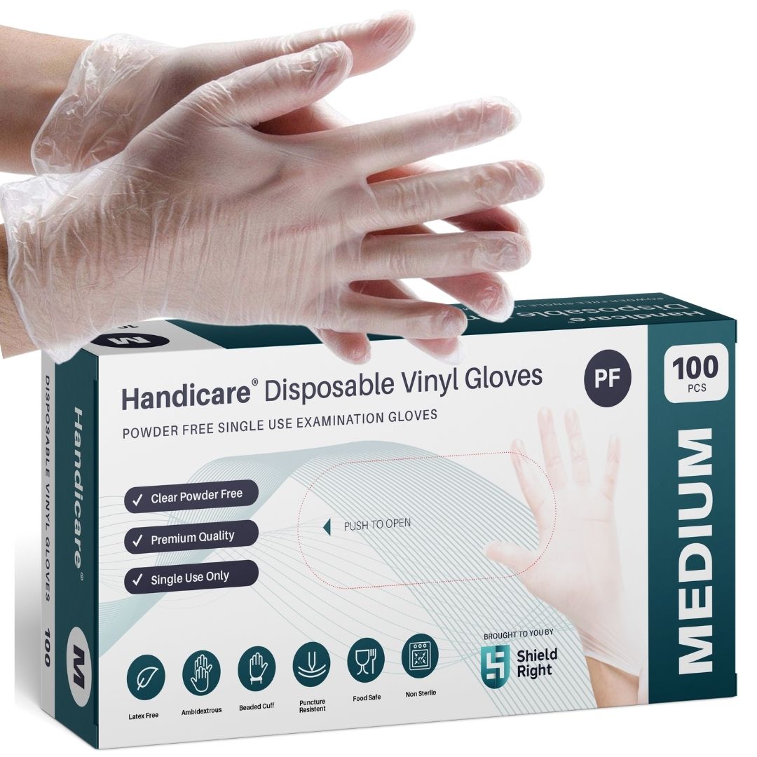 HandiCare Clear Disposable Vinyl Powder Free Gloves 100 Pack