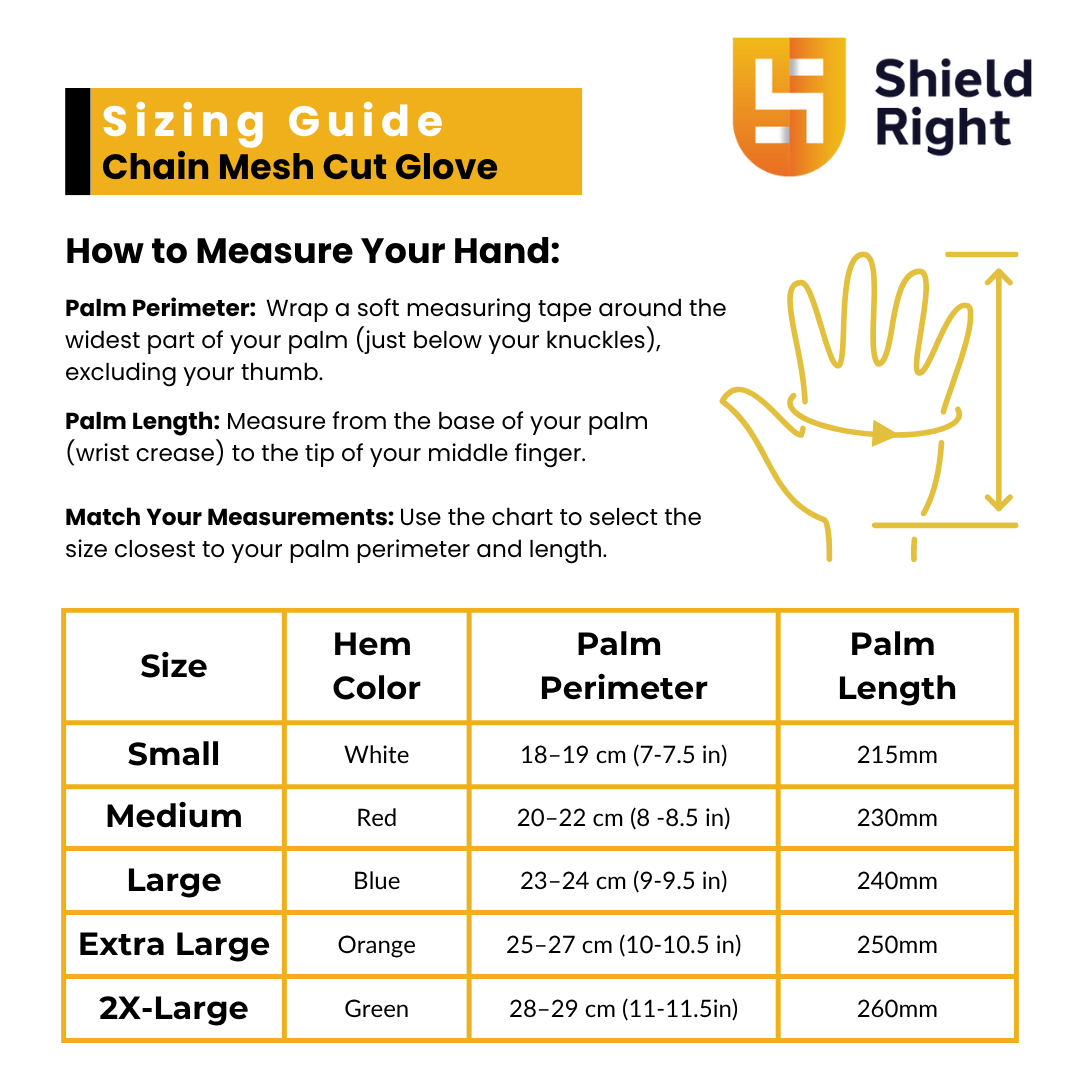 Shield Right Chain Mesh Cut-Resistant Glove - 316 Stainless Steel, HACCP & EN 1082-1 Certified