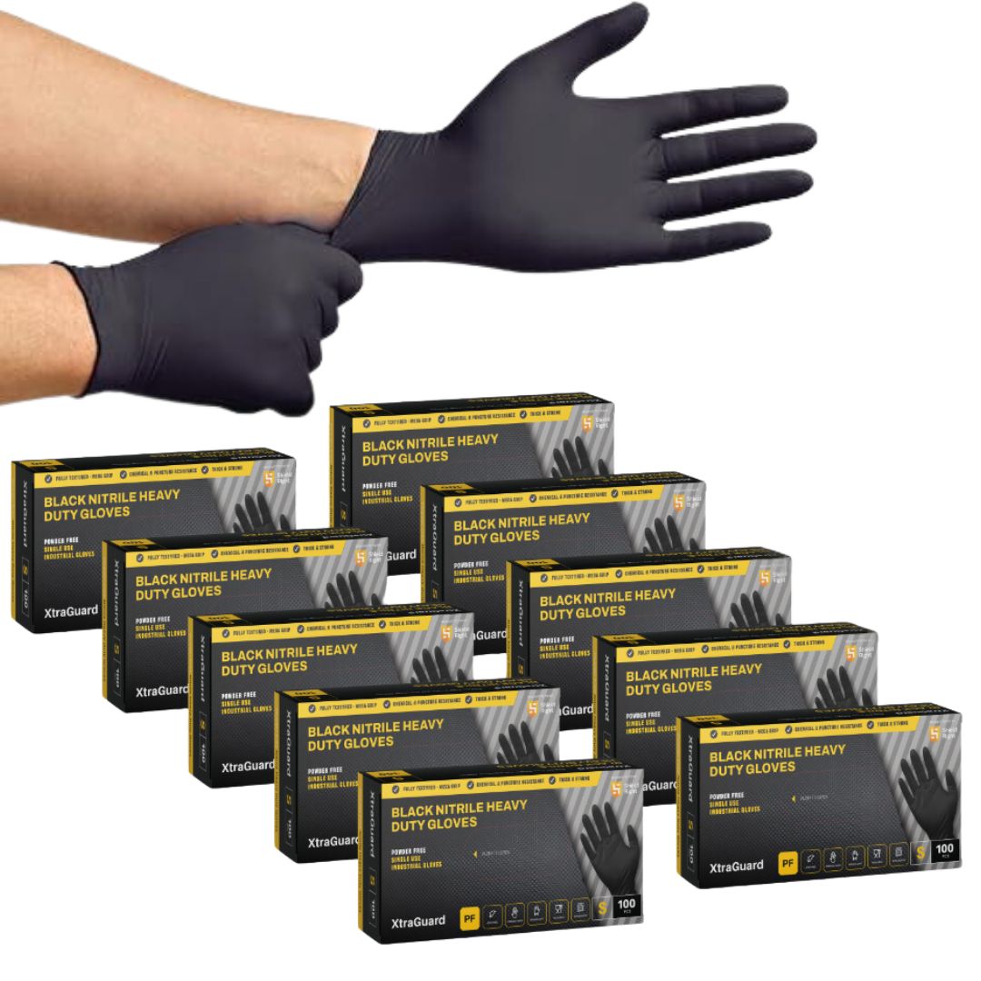 Shield Right Black Nitrile XtraGuard Disposable Gloves Heavy Duty Carton Of 1000
