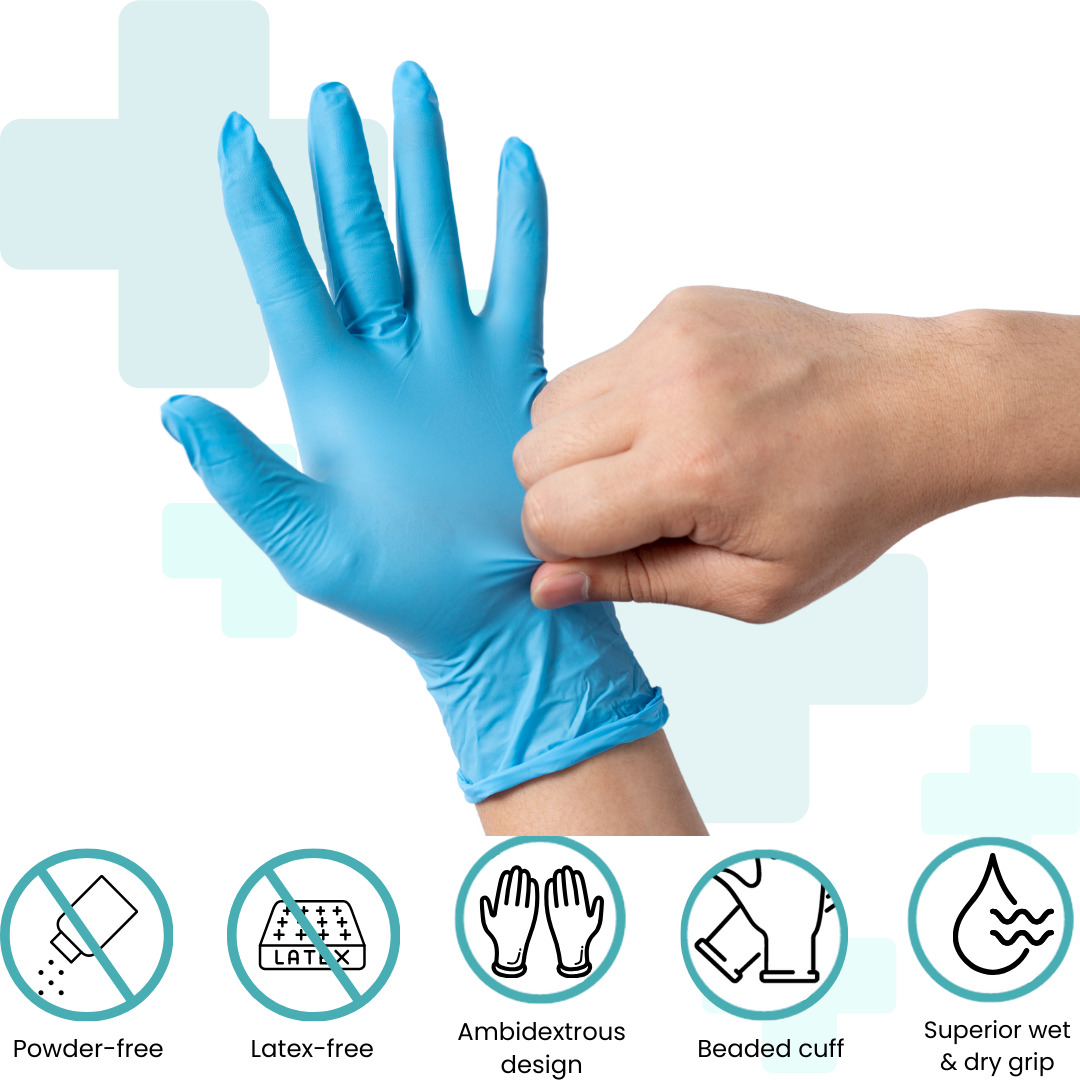 Handicare Blue Nitrile Powder Free Single Use Examination Gloves