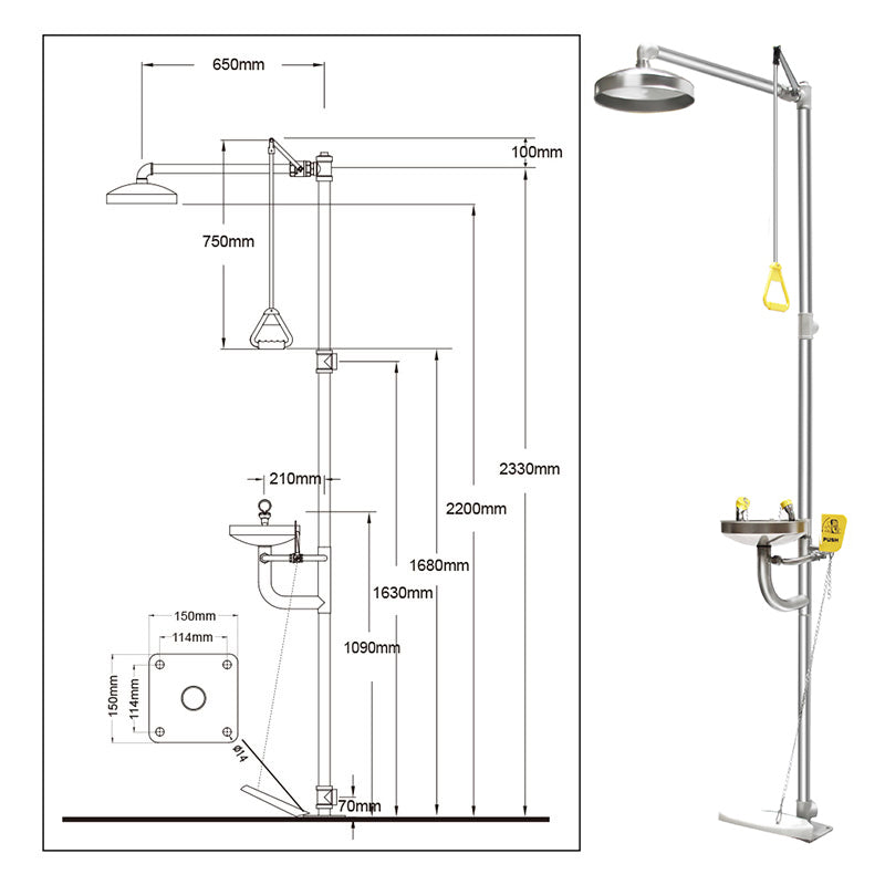 Emergency Combination Safety Shower with Eye Wash Station
