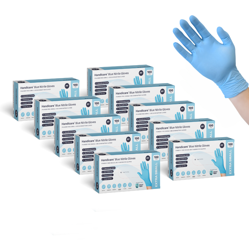 Handicare Blue Nitrile Powder Free Single Use Examination Gloves  Carton Of 1000