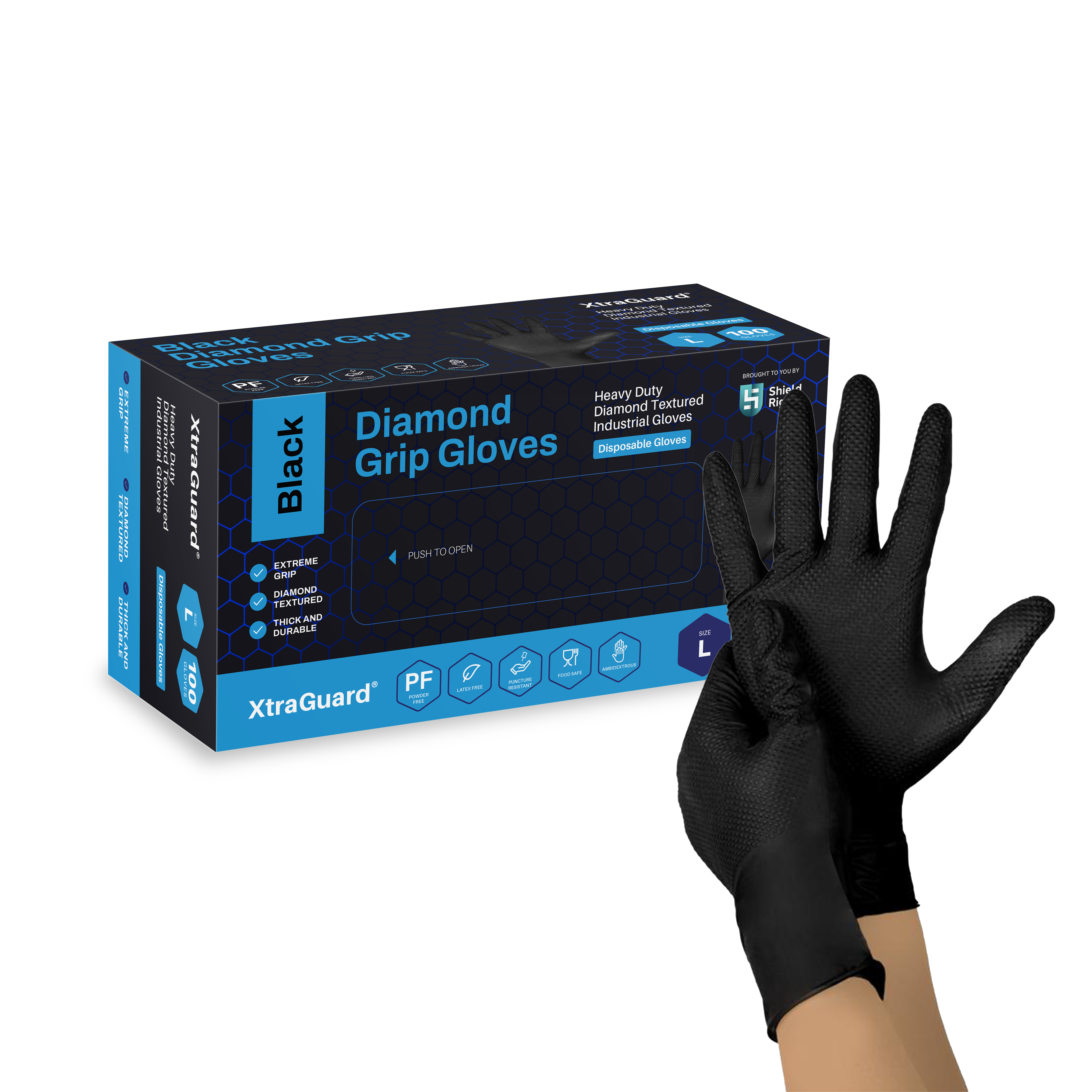 Shield Right Xtraguard Black Diamond Grip Gloves (Box of 100)