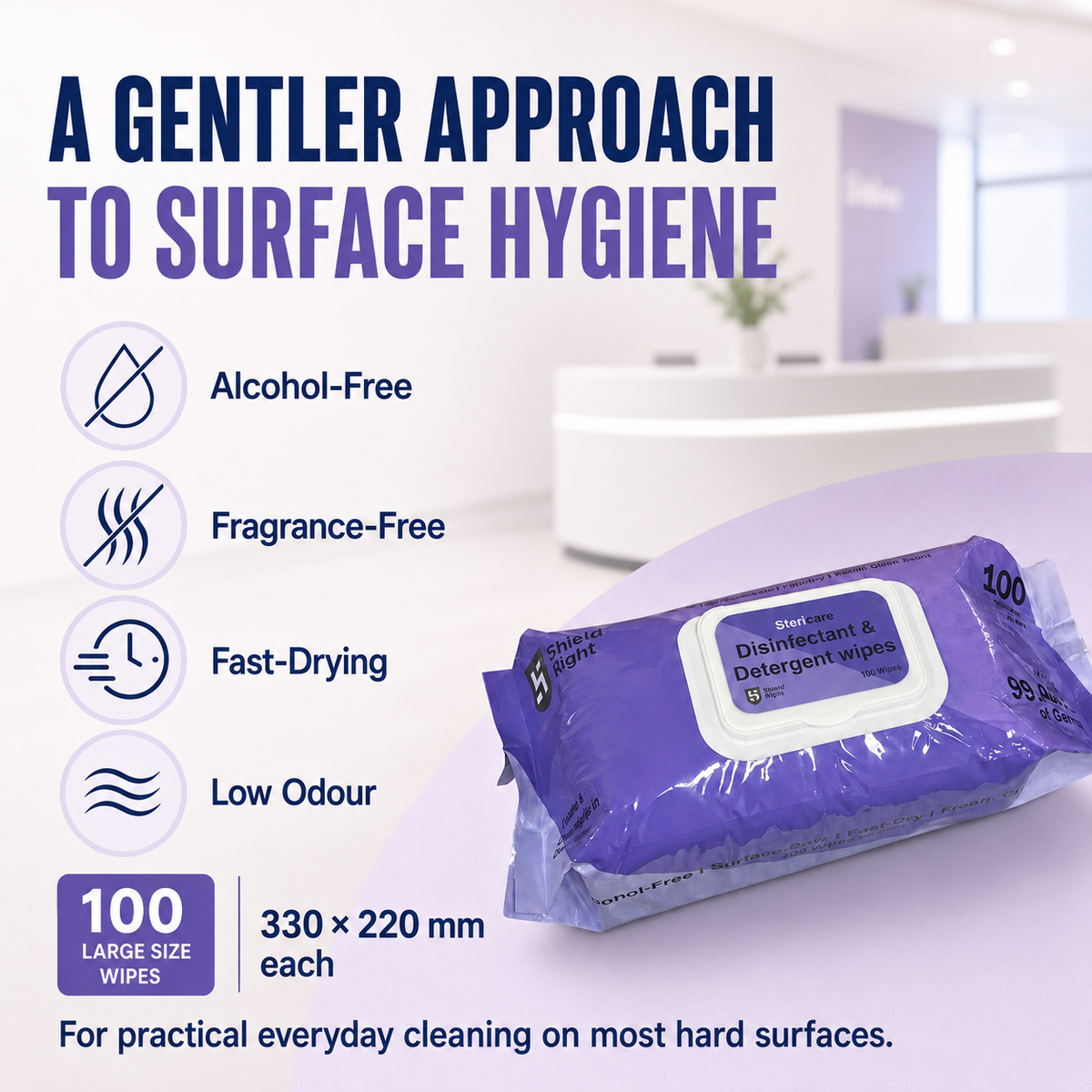 SteriCare Disinfectant & Detergent wipes, 100 wipes in pack
