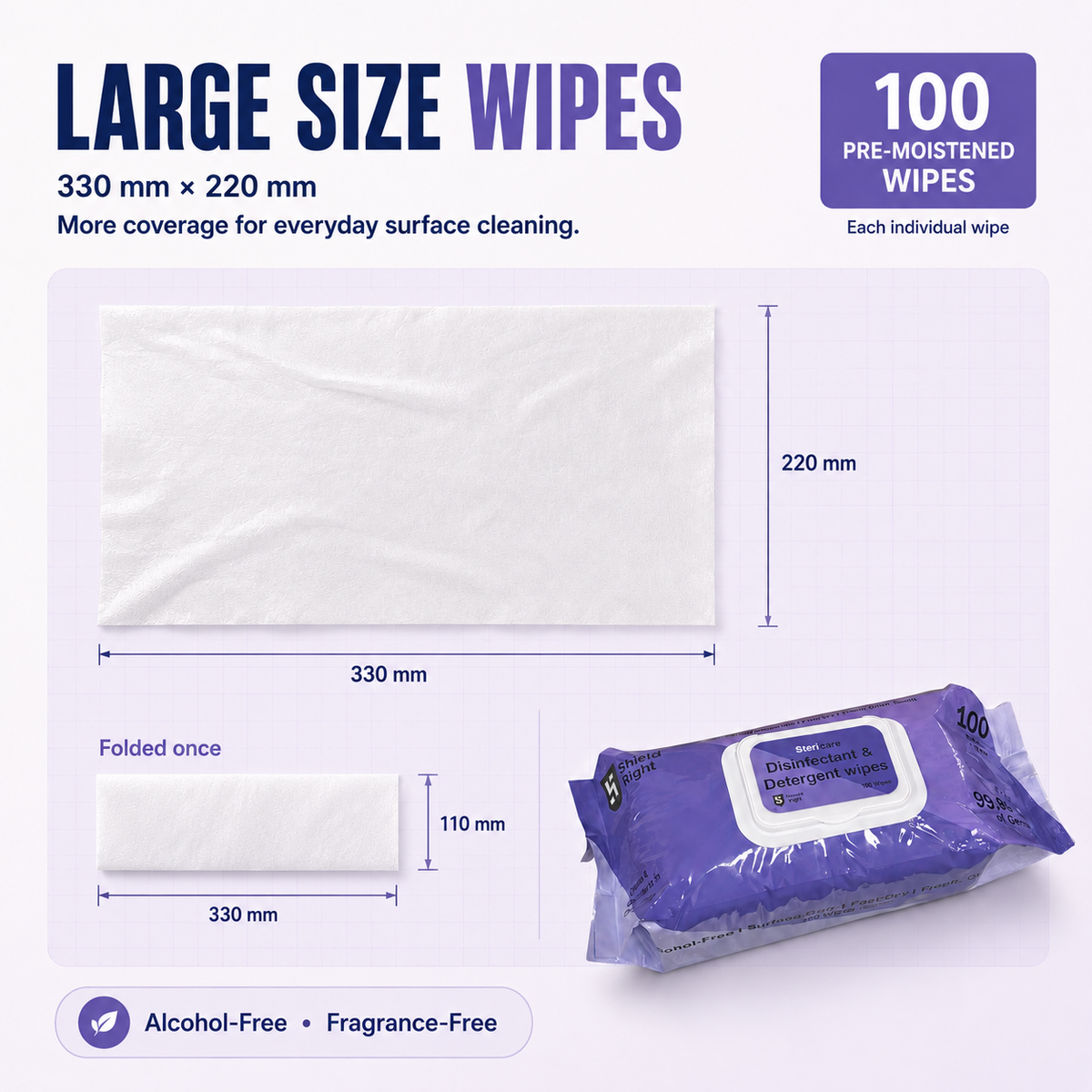 SteriCare Disinfectant & Detergent wipes, 100 wipes in pack