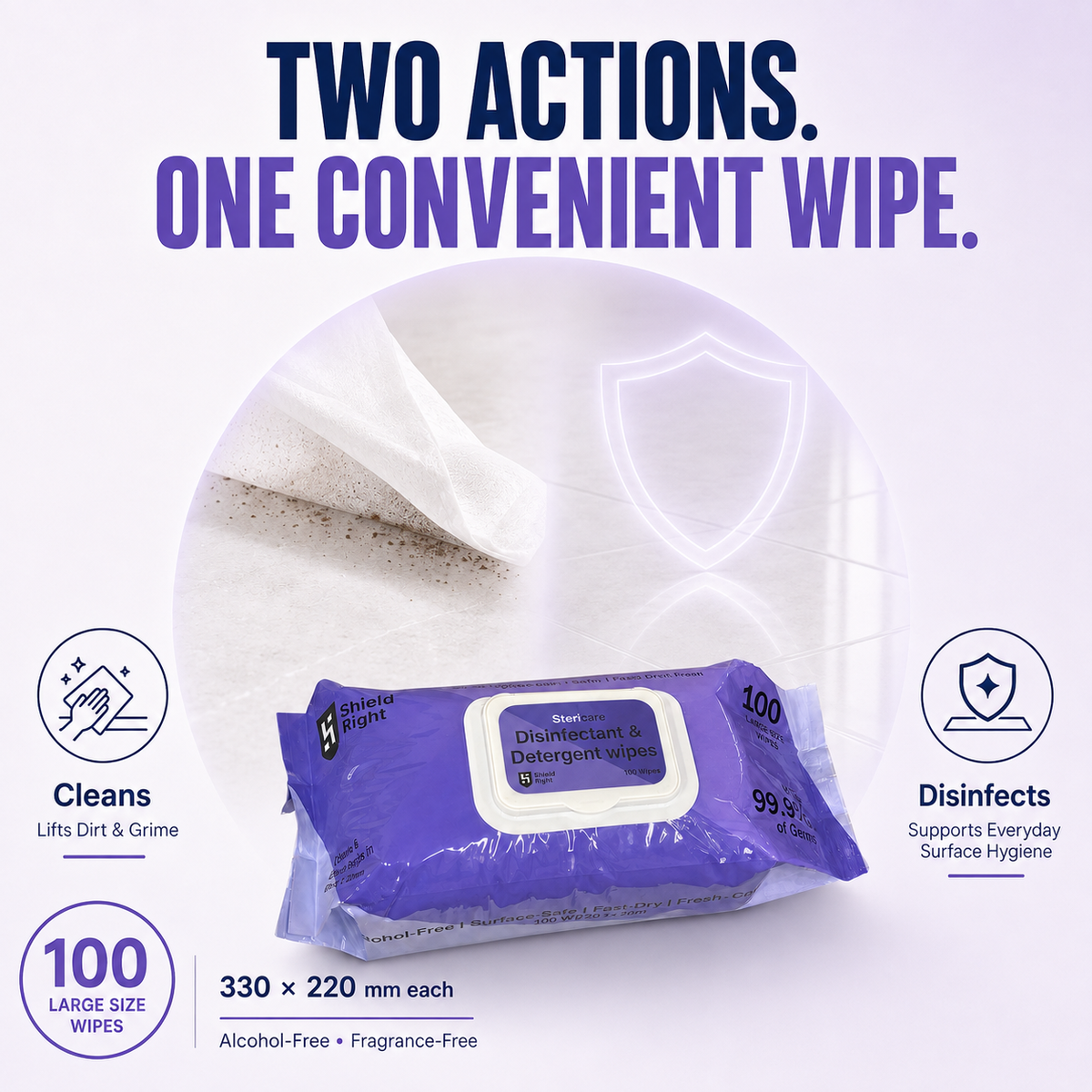 SteriCare Disinfectant & Detergent wipes, 100 wipes in pack