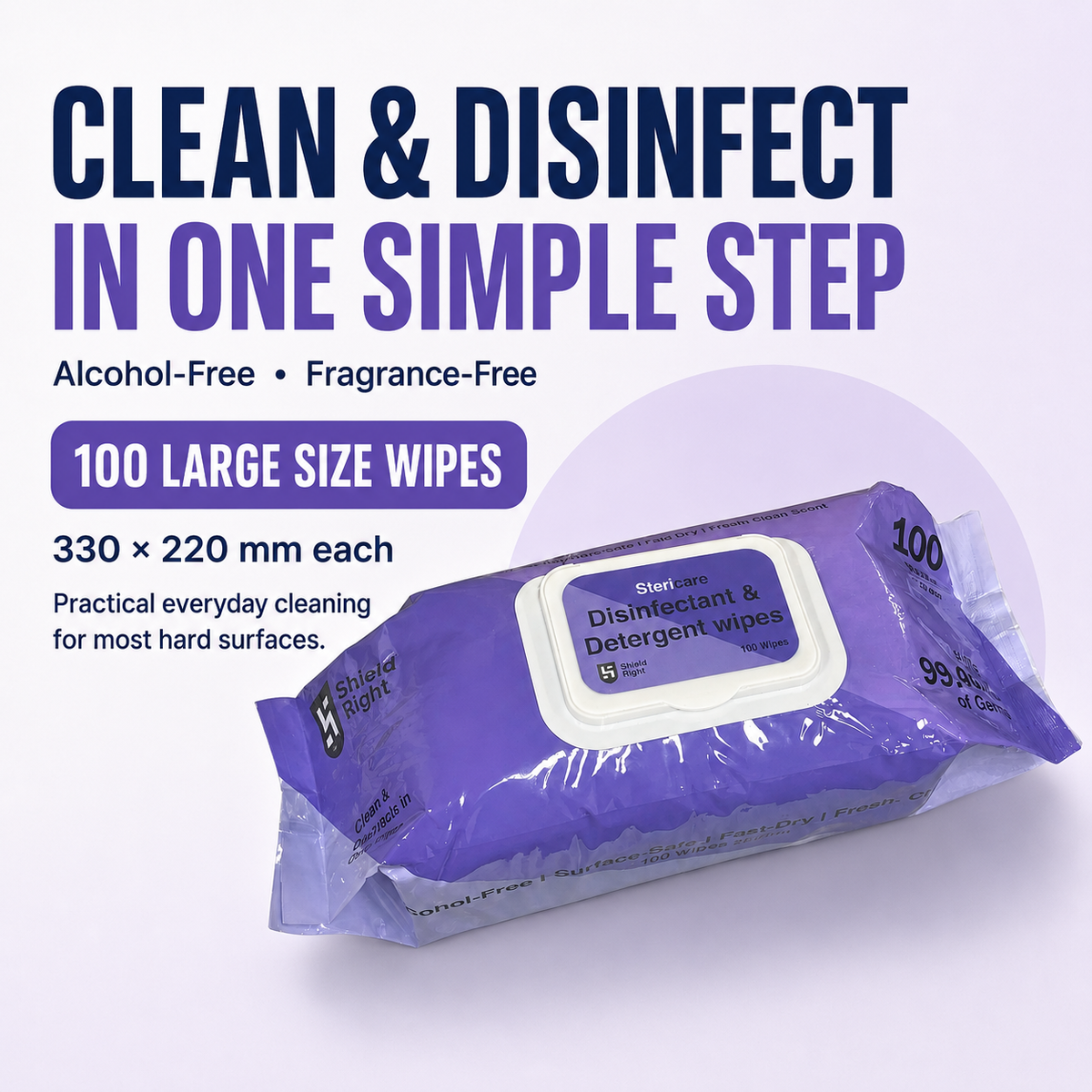 SteriCare Disinfectant & Detergent wipes, 100 wipes in pack
