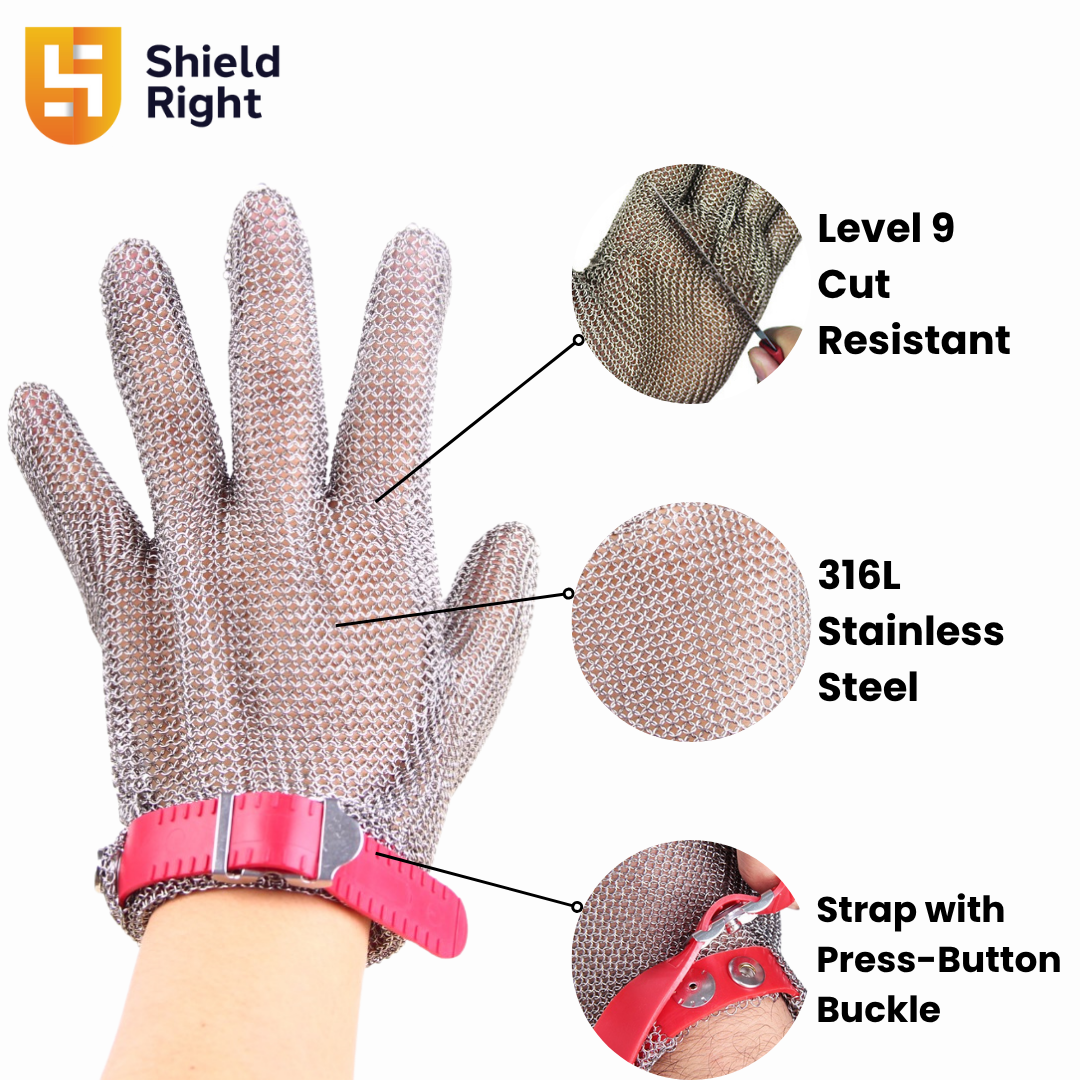 Shield Right Chain Mesh Cut-Resistant Glove - 316 Stainless Steel, HACCP & EN 1082-1 Certified