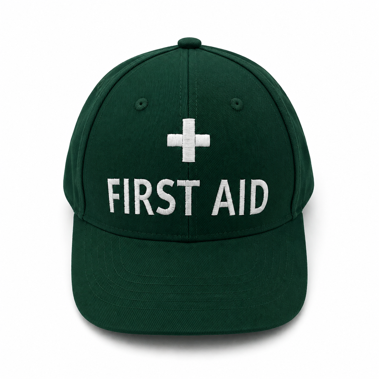 First Aid Cap — Green, 100% Cotton, 6-Panel, One Size Fits Most