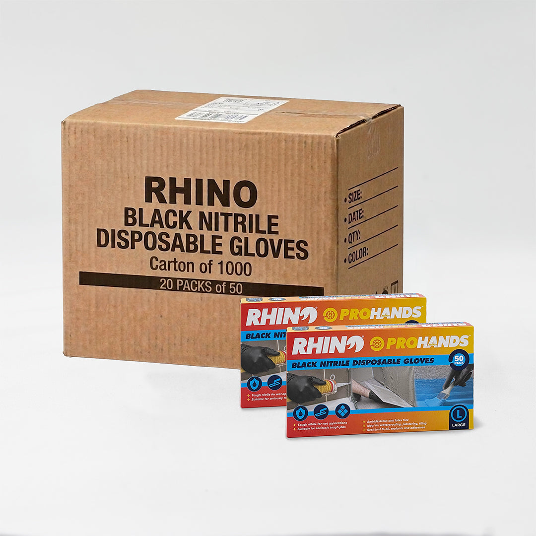 Rhino Prohands Black Nitrile Disposable Gloves – Carton of 1000, 20 x 50 Packs – Large / XL