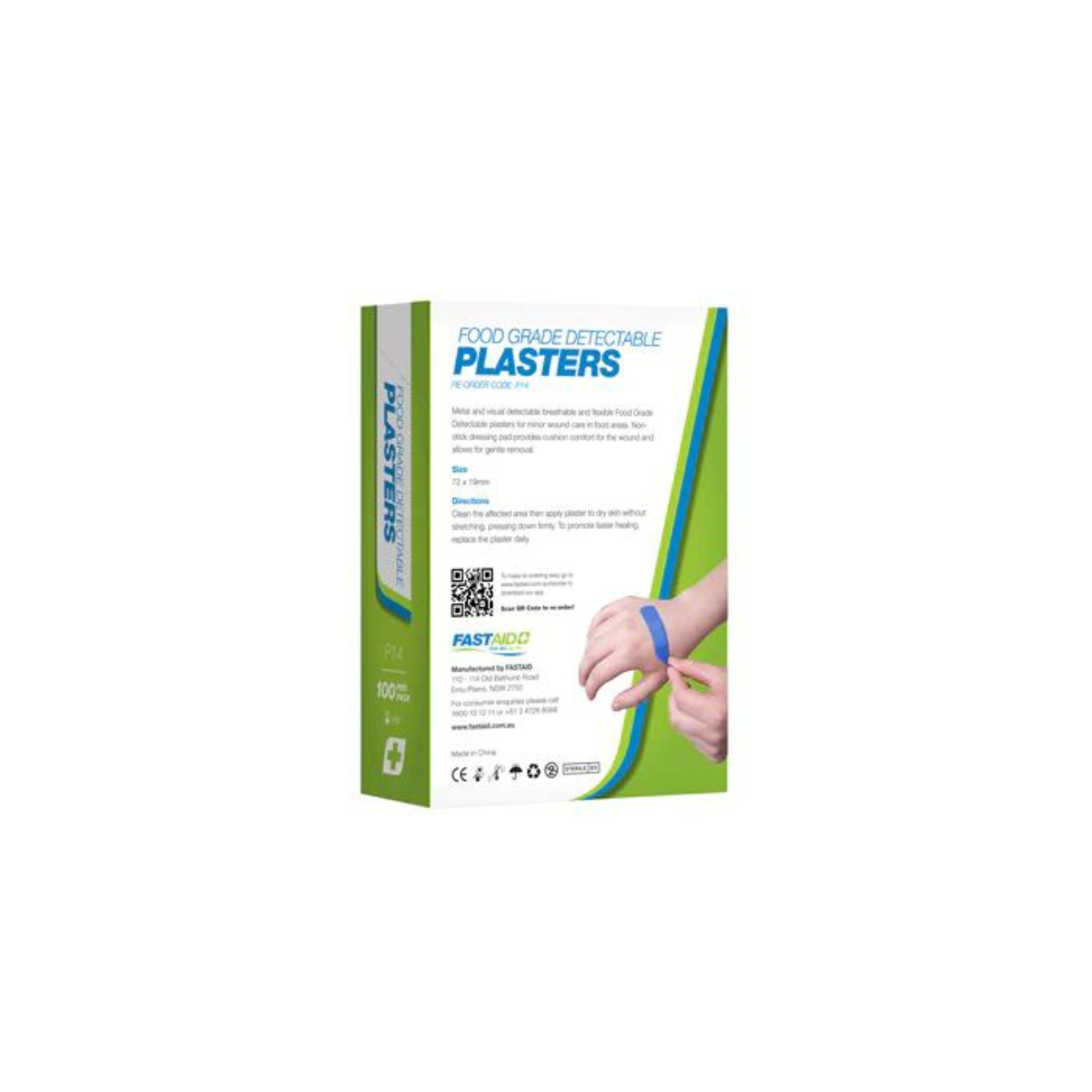Fastaid Food Grade Plasters, Metal and Visual Detectable, 100pk P14