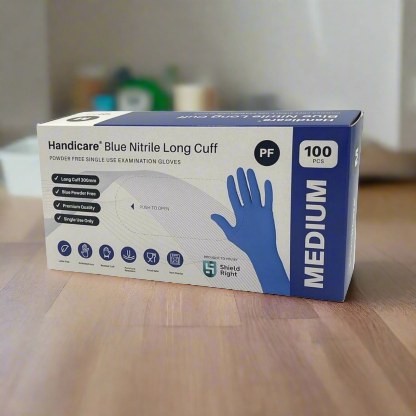 Handicare Blue Nitrile Long Cuff Powder Free Disposable Gloves (Carton of 10)